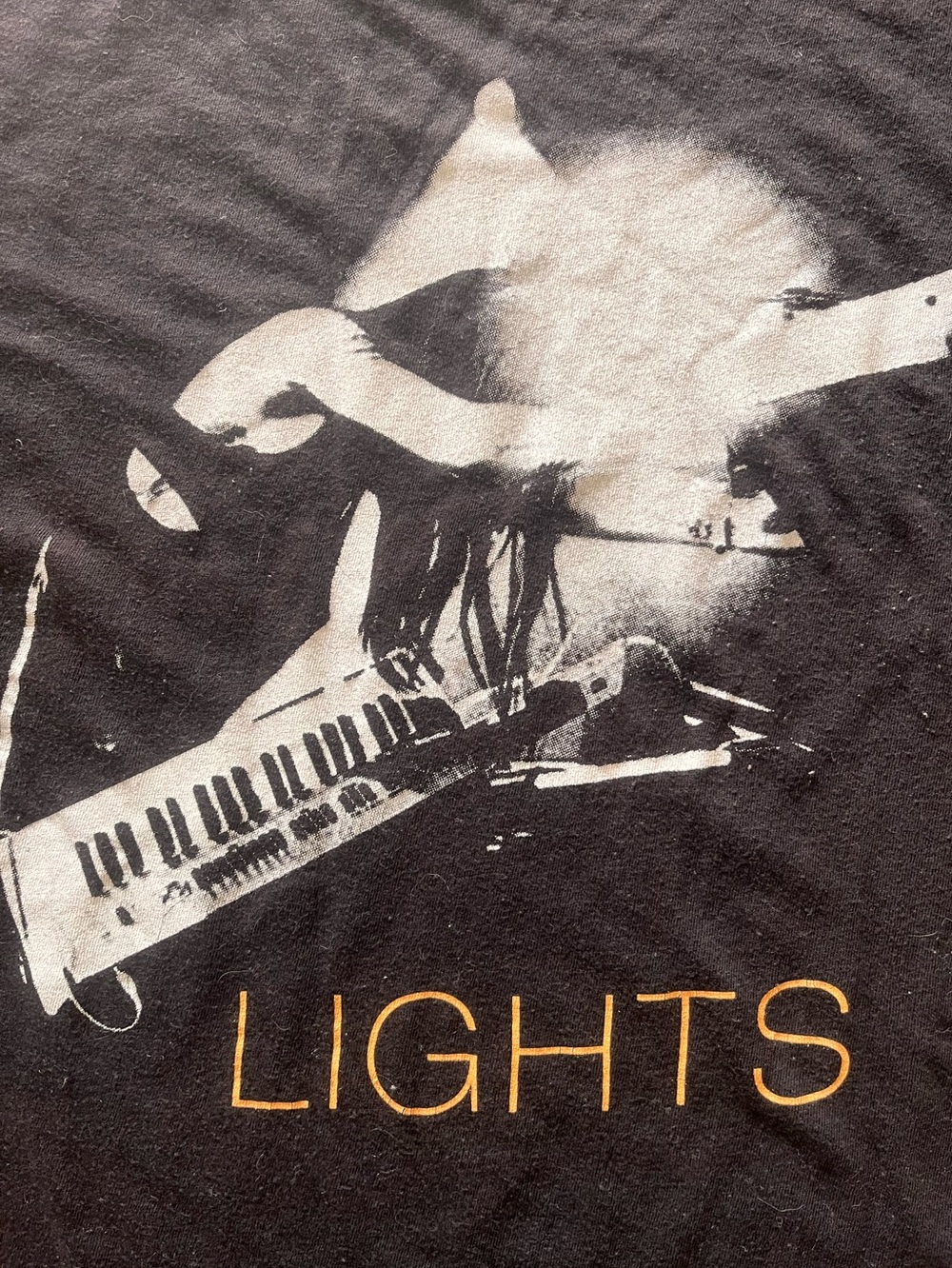 Lights Graphic Black Band Tee with White Image and Yellow Text